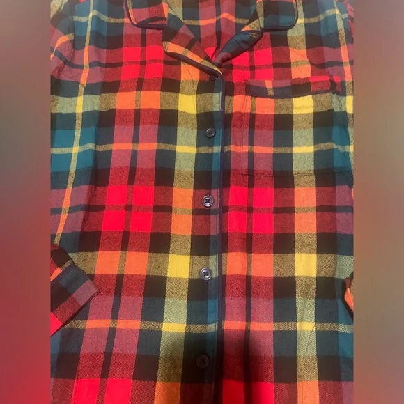 Hanna Andersson women’s Colorful Plaid flannel Button-Up nightshirt w/pockets - Picture 5 of 8
